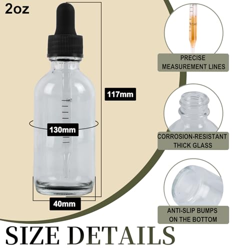 NOOEEISS 24 Pack, 2oz Glass Dropper Bottle, Preety Texture Tincture Bottles with Precise Scales Eye Droppe, for All Kinds Of Mixed Liquids,Leak-Proof Design for Easy Travel (Clear) - color: Clear, size: 2oz-24Pack