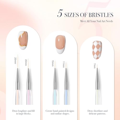 GAOY 5Pcs Nail Art Liner Brushes, Professional Painting Art Pen Set, Nail Design Tools for French Liner, Thin Details and Fine Drawing - color: 5Pcs Clear Nail Liner Brushes
