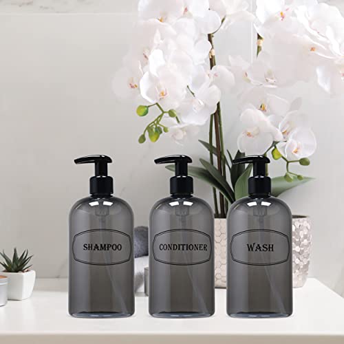 16 oz Plastic Shampoo Conditioner Wash Pump Dispensers (Gray) | lotion pumps, refillable, reusable, high-viscosity, bottle set, shower bottles - color: Gray