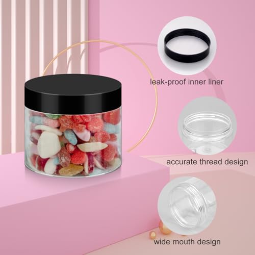 Loretoy 36 Pack 6 OZ Household Plastic Jars with Lids, BPA Free, Reusable, Refillable Transparent Cosmetic Containers for Bath Salts, Cosmetics, Powders, Beauty Product and Small Accessories, Black - color: Black, size: 6 Ounce