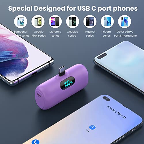 [2-Pack] Mini Portable Charger 5000mAh Power Bank,3A PD USB C Cell Phone Portable Power, LCD Display Battery Pack Compatible with iPhone 17/17 Air/16/16 pro/15/15 pro Max/Android/Samsung/Moto/LG etc - color: green+purple