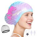 WHALE Extra Large Swim Cap Designed for Men and Women with Thick, Long Hair, Hair Extensions Or Afro-Textured Hair Long-Hair Swim Cap Highly Waterproof to Keep Hair Dry - color: Dreamlike Mermaid