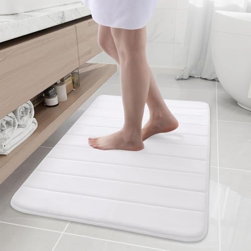 Buganda Memory Foam Bath Mat, 40" x 24", Ultra Soft Bathroom Rugs, Water Absorbent and Machine Washable Bath Rug Runner for Bathroom, Shower, and Tub, White - color: White, size: 40" X 24"