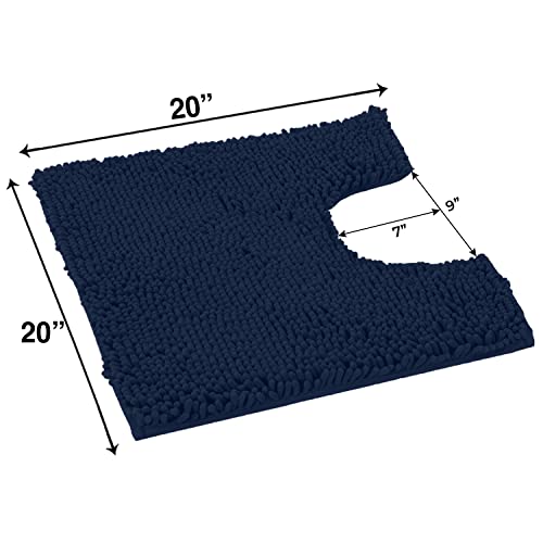 LuxUrux U-Shaped Toilet Bath Mat – Absorbent & Non-Slip Contoured Rug for Toilet Base, Plush Chenille, Machine Washable (20 x 20 inch, Navy) - color: Navy, size: 20'' X 20'' U
