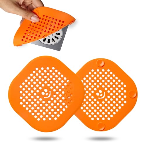 2 Pack Drain Hair Catcher Sturdy Silicone Shower Drain Protector Sink Drain Strainer Hair Stopper for Shower Kitchen Bathroom Tub Orange - color: Orange