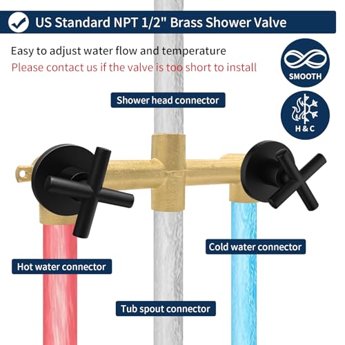 2 Handle Shower Faucet Set with Tub Spout Bathtub Shower Faucet Combo Set Shower System Complete Tub and Shower Trim Kit Matte Black Wall Mounted Shower Fixtures - color: Matte Black
