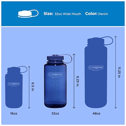 Nalgene 32 oz Wide Mouth Water Bottle | BPA-Free, Durable & Leak Proof, Lightweight Bottle for Hiking & Gym, Work & Travel - color: Denim, size: 32 Ounces