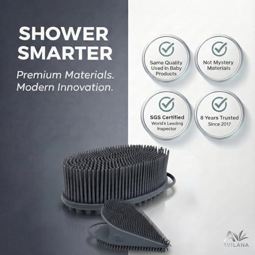 Avilana Premium Body Scrubber and Face Brush Set - Trusted Since 2017 - SGS Certified Silicone 2-in-1 Shower Kit, Dual Sided Gentle Exfoliating Loofah Alternative Sensitive Skin Women Men Gift - color: Lavender, size: Body & Face