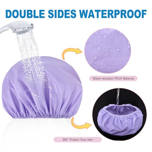 6 PCS Shower Caps for Women, Double Side Waterproof Shower Cap, PEVA Bath Caps for Shower, Bathing Shower Caps - Candy Color - color: Solid