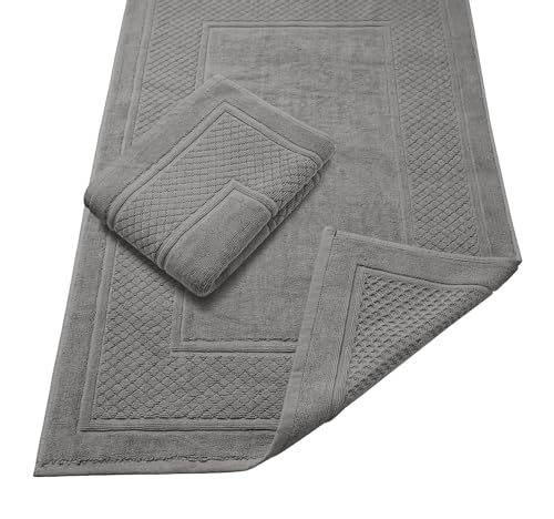 Avalon Towels Grey Bath Mat - 100% Cotton Set of 2 Absorbent Bathmat - Bathroom Mats Quick Dry Bath Mats for Bathrooms (22x34 Inches) - color: Grey, size: Pack of 2