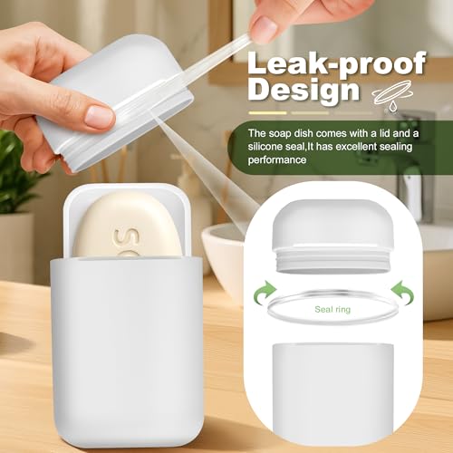 Travel Soap Case soap Holder,Leak Proof with Silicone Sealed lid,White | Keep Dry with Drainage Tray,Soap Dish for Travel, Gym, Bathroom, Outdoor, Camping, School - color: White