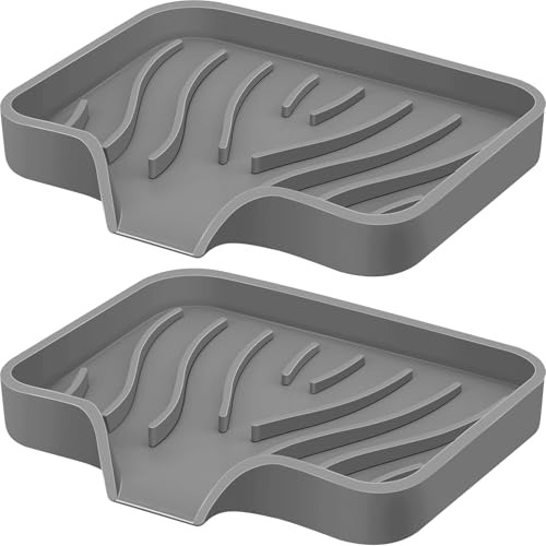 Silicone Soap Dish with Drain, SAISN Kitchen Soap Tray for Shower 2 Pack Self Draining Soap Dish Soft Bathroom Soap Holder for Kitchen Sink Flexible Portable Soap Saver, Grey - color: Grey