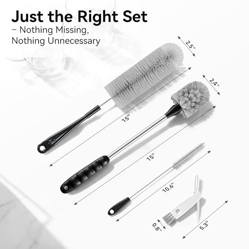 4 Pack Bottle Brush Cleaning Set, Including Long Handle Water Bottle Brush and 3 in 1 Cup Lid Cleaning Brush, Straw Cleaner Brush Washing for Baby Bottles, Tumblers, Glasses - color: 4pack-grey
