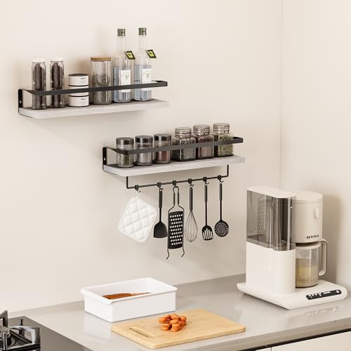 Bathroom Shelves with Towel Bar, Wood &Metal Frame, 2 Pack(White) | Floating Shelves for Bathroom, Kitchen, Living Room, Bedroom - color: White