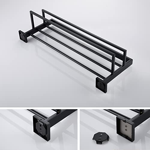KOKOSIRI Matte Black Towel Rack 24'' Bathroom Towel Shelf with Double Towel Bars SUS304 Stainless Steel Wall Mounted, B6003BK - color: Matte Black, size: 24-Inch