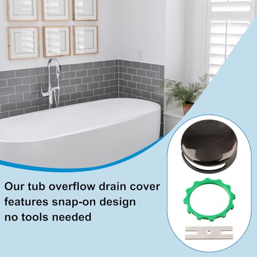 18009-BN Bathtub Overflow Plate Kit,Snap-On Installation Overflow Drain Cover,3 1/8 Fits Most Standard-Sized Bathtubs Drain
