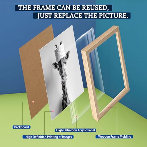Framed Funny Giraffe Canvas Modern Wall Art Black and White Animal Poster Print Toilet Paper Hat Picture Gallery Wall Decor Bedroom Apartment 12X16 Inch Ready to Hang - color: Black and White Giraffe, size: 16L" x 12W"
