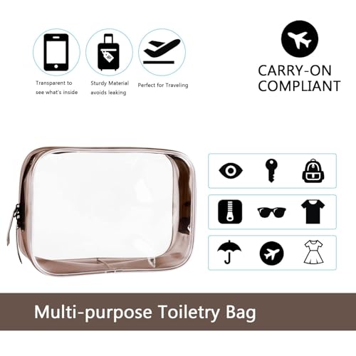 Buminee Clear Pouch Small, Makeup Bag, TSA Approved Toiletry Bag, Clear Travel Bags for Toiletries, Cosmetic Bag for Women and Men Small-1 Pack Coffee - color: coffee