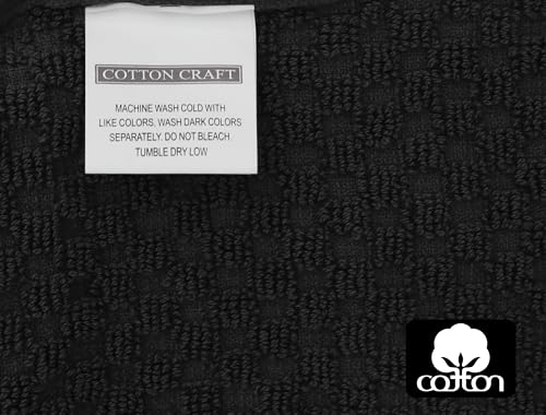 COTTON CRAFT Bath Mitt - 6 Pack Euro Spa Waffle 100% Cotton Towel Mitts | Large 5.5x10 inches Black Exfoliating Gloves - Sensitive Skin Friendly - Body Bath Shower Glove Washcloth with Hanging Loop - color: Black - Bath Mitt