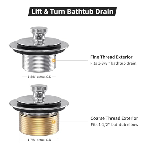 All Metal Lift & Turn Bathtub Drain Kit with Two-Hole Overflow Faceplate, Replacement Bath Tub Drain Trim Set Fine/Coarse Thread Conversion Kit Assembly, Tub Drains and Overflow -Chrome Plated - color: Chrome Plated