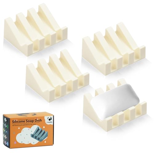 Self Draining Soap Dish Holder,Silicone Soap Dish,for Bathroom,Kitchen, Sponges，Can Extend Soap Life，Keep Soap Bars Dry and Easy Cleaning (Cream White,4-Pack) - color: Cream White,4-pack