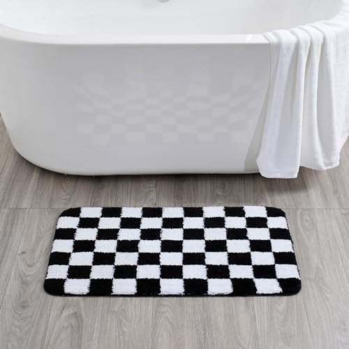 Bathroom Rugs Sets 3 Pieces Microfiber - Upgrade Non-Slip TPR Bottom- Quick Dry - Machine Wash for Bedroom, Tub, Living Room (Checkerboard) - color: Checkerboard