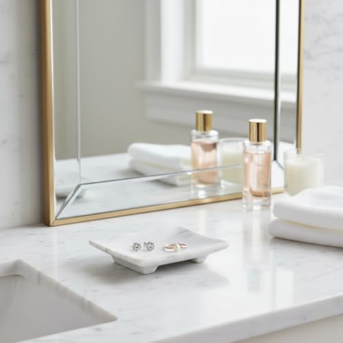 Luxury Handmade Cloudy White Marble Soap Dish Holder with Drain for Bathroom and Shower, Best Bath Products & Sponge Tray for Kitchen & Housewarming Gifts., Cloudy White, 4x5x0.75, (SD2021) - color: White