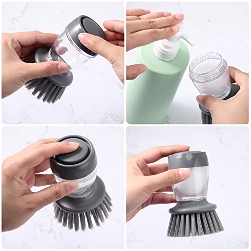 4 Pieces Kitchen Soap Dispenser Set Includes 16 oz Plastic Dish Soap Hand Dispenser was with Silicone Tray and Labels, Brush and Drip Tray(Black, Gray)