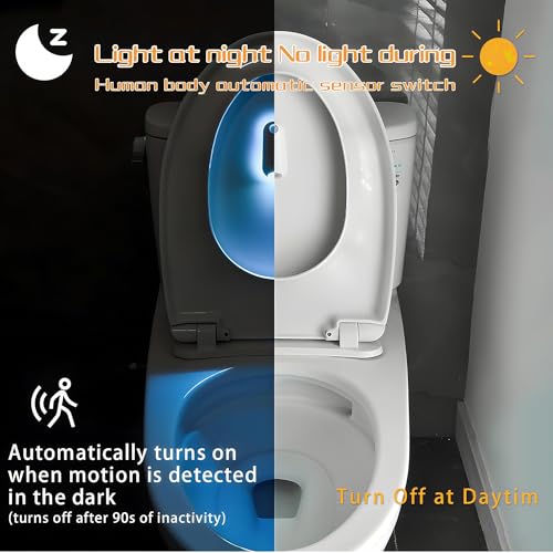 Toilet Night Light Motion Sensor,8 Color Changing USB-C Rechargeable Toilet Bowl Light for Bathroom Accessories,Splash-Proof Nightlight for Bathroom Hallway Stairs, Stocking Stuffers Gadget for Men