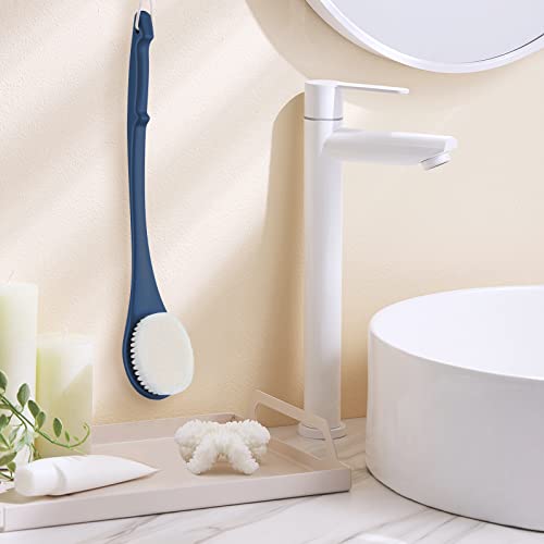 Body Back Scrubber – 17'' Long Handle Shower Brush, Durable Exfoliator for Dry & Wet Use, Deep Cleansing & Gentle Exfoliation for Smooth Skin – for Men, Women & Elderly (Navy Blue) - size: 17“ Navy Blue