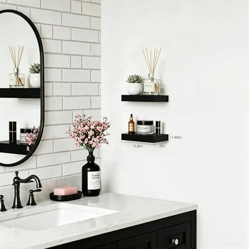 Floating Shelves Set of 2,11.8'' Wood Wall Shelves with Invisible Bracket for Living Room,Bedroom,Kitchen,Bathroom,Black - color: Black, size: 11.8''