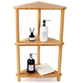 Bamboo Corner Shower Caddy Stand 3-Tier Waterproof,Free Standing Bathroom Corner Shelf Shower Stool Organizer for Inside Shower,Space-Saving Storage Shower Shelves with Anti-Slip Feet - style: GU-QZST003