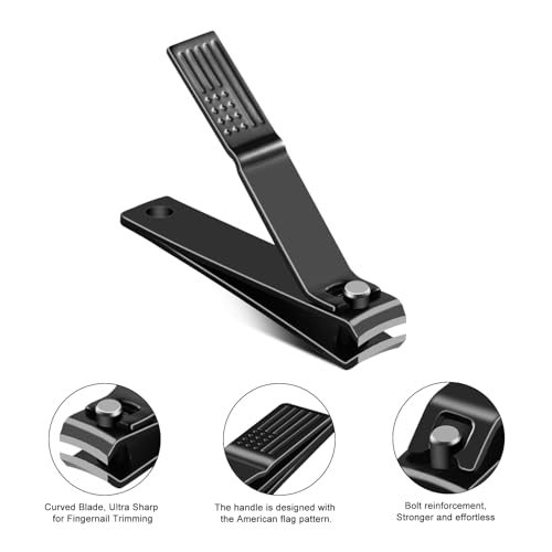 TwinWolf Nail Clippers Set, Ultra Sharp Sturdy Fingernail and Toenail Clipper by American Flag Pattern Handle,Built-in Nail File Stainless Steel Nail Clipper Cutter for Men and Women,Black,2-Pack