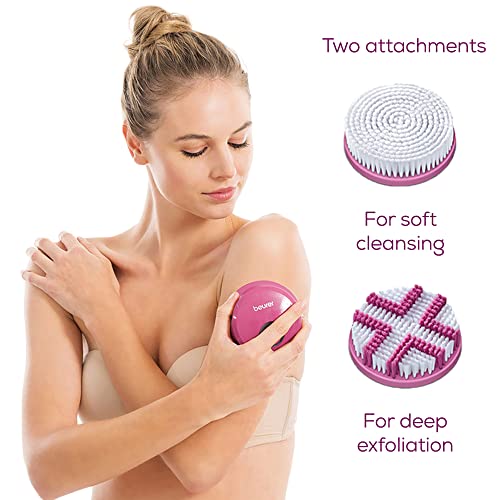 Beurer FC55 Electric Body Scrubber for Exfoliating and Massage, Waterproof for Showering, Cordless and Rechargeable, Spinning Skin Cleansing Brush with 2 Attachments - style: FC55 - Rechargeable, Removable Handle