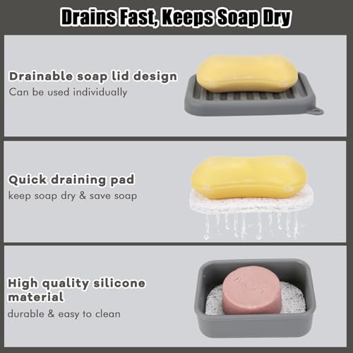 Silicone Travel Soap Case Leakproof Soap Container with Drain Pad Dark Gray | Silicone Soap Holder, Travel Soap Case, Leak-Proof Soap Box, Removable Drain Tray, Portable Soap Container, Gym & Camping Use - color: Dark Gray
