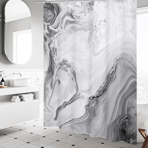 MitoVilla Grey Marble Long Shower Curtain 72 x 78, Abstract 78 inch Long Fabric Shower Curtain for Chic Luxury Bathroom Decor, Modern Ombre Watercolor Shower Curtains 78 inch - color: Grey, size: 72"W x 78"L (Pack of 1)