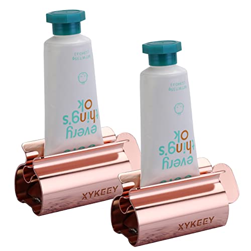 XYKEEY Toothpaste Tube Squeezer - Set of 2 Toothpaste Squeezer Rollers, Metal Toothpaste Tube Wringer Seat Holder Stand (Coral) - color: Coral