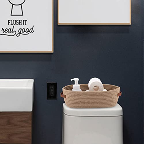 Storage Basket Boho Decor Baskets for Organizing Woven Decorative Basket for Countertop Toilet Paper Basket for Toilet Tank Top Shelf Basket with Handle Khaki - color: Khaki