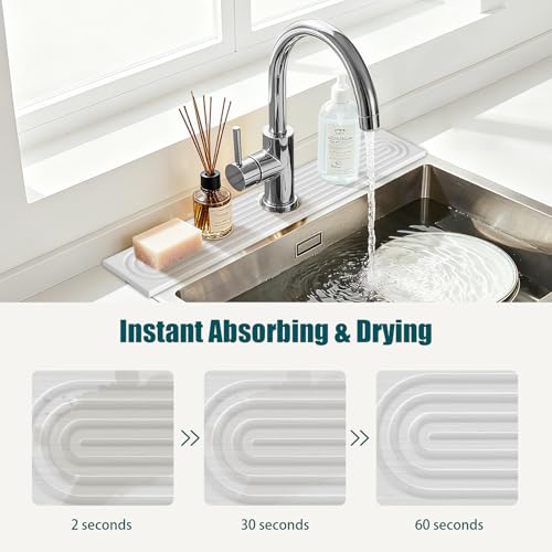 2 PCS Diatomite Stone Faucet Mat for Kitchen Sink, Dark Grey, Quick Drying Water Absorbing Pad, Sink Splash Guard & Protector for Kitchen and Bathroom Counter (White-Long) - color: White-Long