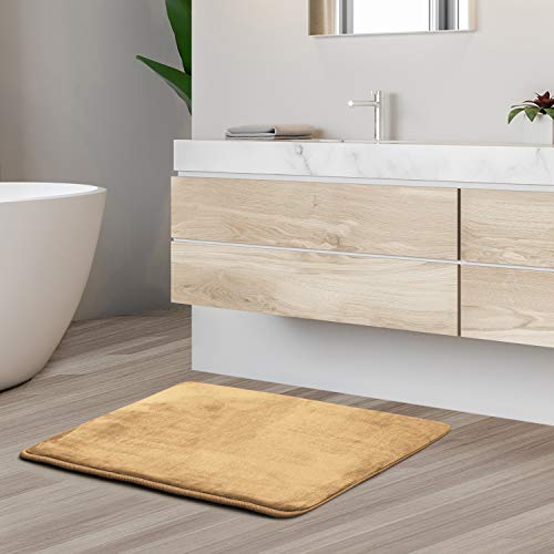Clara Clark Bathroom Rugs, Velvet Memory Foam Bath Mat, Non-Slip, Machine Washable Bath Rugs - Dries Quickly, Ultra Soft Plush Bath Mats for Bathroom, 17 x 24, Camel Gold - color: Camel Gold, style: 17 x 24