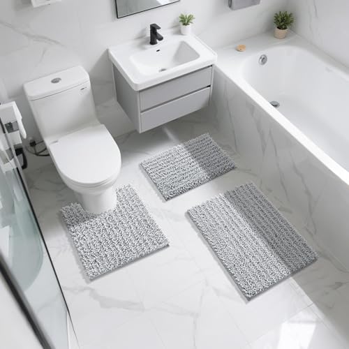 Yimobra Bathroom Rugs Non Slip Washable - Ultra Soft Absorbent Chenille Bath Mat, Quick Dry Shaggy Floor Carpet for Tub Shower, Silver Home Decor Accessories, 24x17 Inch - color: Silver, size: 24" X 17"