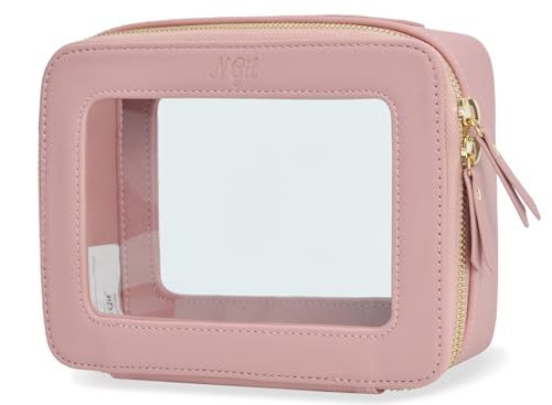 NGIL Clear Faux Leather Travel Toiletry Bag, Makeup Bag Organizer for Women, Clear Window & Gold Zipper Makeup Bag, Road Trip Essential, Skincare, Cruise Ship Essentials (Pink) - color: Pink