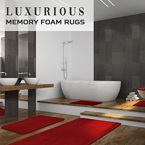 5 Piece Bathroom Rugs Set - Soft Non Slip Memory Foam Large Mats - Perfect Combination of Luxury and Comfort (Burgundy/Line Design, 5 Piece Set) - color: Burgundy/ Line Design