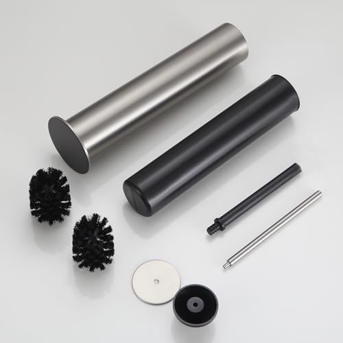 BGL Toilet Brush and Holder Set, Heavy Duty 304 Stainless Steel, Round Base and Long Handle for Bathroom Deep Cleaning, Drip-Proof, Space Saving for Storag, Stainless Steel - color: Stainless Steel