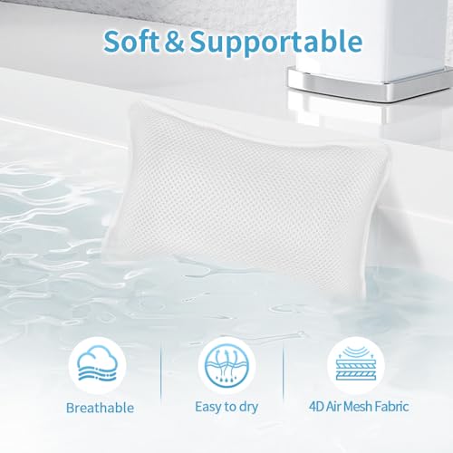 Luxury Bath Pillows for Tub, Slip Resistant Waterproof Bath Pillows for Tub Neck and Back Support with 2 Strong Suction Cups, Relaxing Spa Essentials (White) - color: White