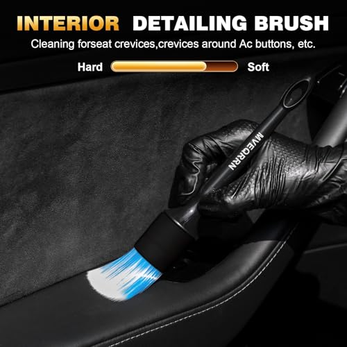 MVEQRRN 9PCS Car Detailing Brushes Set, Boar Hair Detail Brushes,Car Detailing Wheel Kit (Black) | Ultra Soft No Scratch, Car Dust Brush,Car Detailing Brushes Kit, Detail Brushes Car Detailing for Interior Exterior - color: 9pcsblack detail wheel brush se