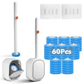 2-Pack Disposable Toilet Brush & Wand Kit, Wall-Mounted Auto-Closing Caddies with 60 Refills, Deep Cleaning System with Pre-Loaded Scrubber for Rust & Hard Water - Mess-Free Modern Design - size: 2 Brushes + 60 Refills