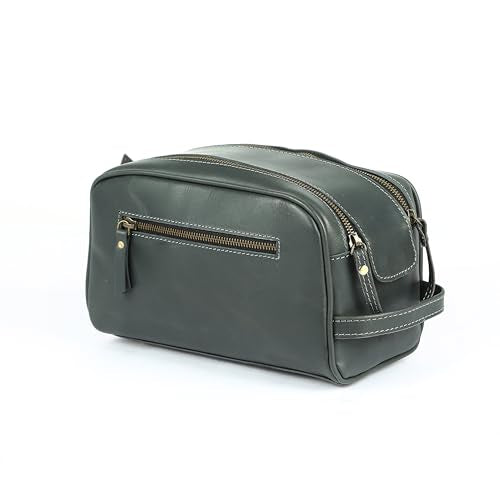 KomalC Leather Toiletry Bag for Men & Women – Handcrafted Travel Grooming Kit with Water-Resistant Lining and Secure Zipper Closure - style: 1 Zip Classic Grey