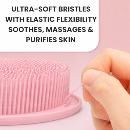All-in-One Exfoliating Shower Brush – Gentle Silicone Loofah for Sensitive Skin with Dual-Purpose Scalp Massage for Spa-Quality Showers Daily (1pck) (Pink) - color: Pink