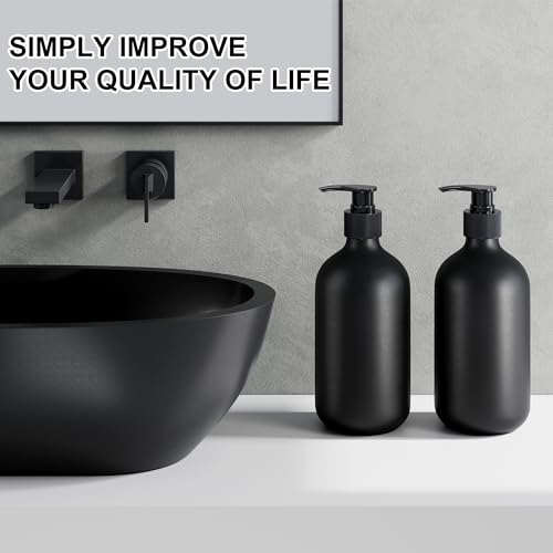 2Pcs Black Soap Dispenser, 16oz Plastic Dish & Hand Soap Dispenser for Kitchen, Empty Liquid & Lotion Dispenser Set for Bathroom Accessories - color: Black Pump